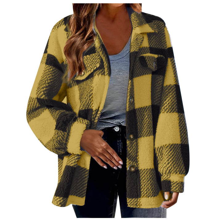 Damen nan kuschelige Sherpa-Karo-Übergangsjacke mit Brusttaschen und großzügigem Oversize-Schnitt Drune