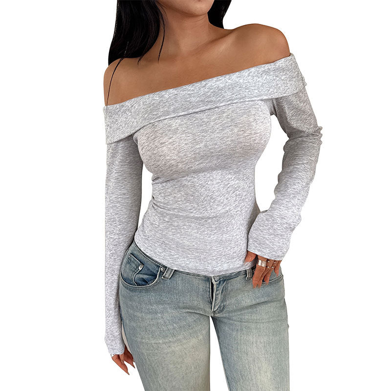 Damen Schulterfreies Langarm-Top mit tailliertem Schnitt und feinem Rippstrick Drune