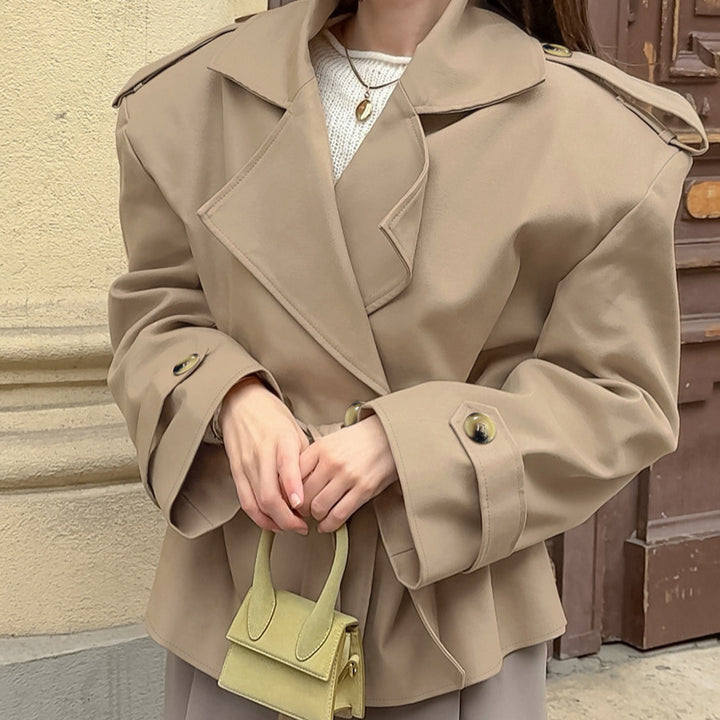 Damen Oversized Trenchcoat mit breitem Kragen und dekorativen Knopfdetails Drune