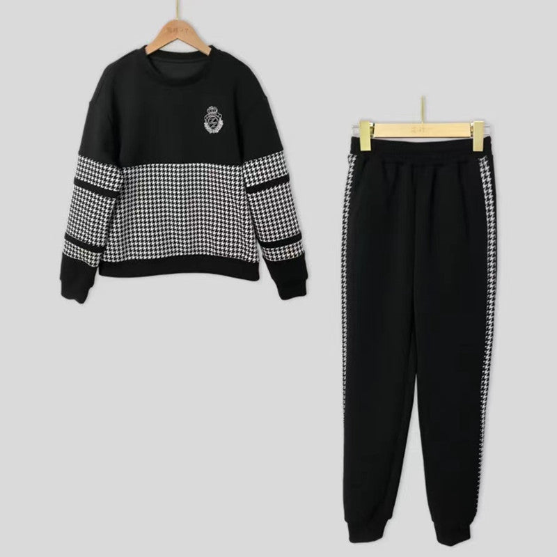 Damen modisches Sweat-Set mit karierter Struktur und lässigem Schnitt Drune