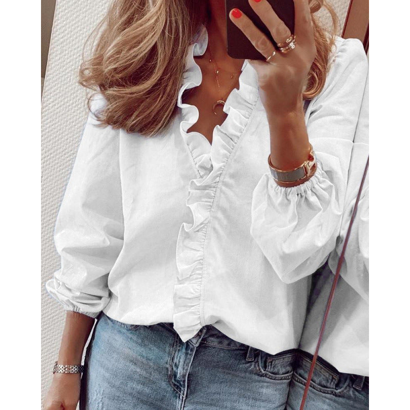 Damen Bluse mit Rüschendetails und elegantem Stehkragen Drune
