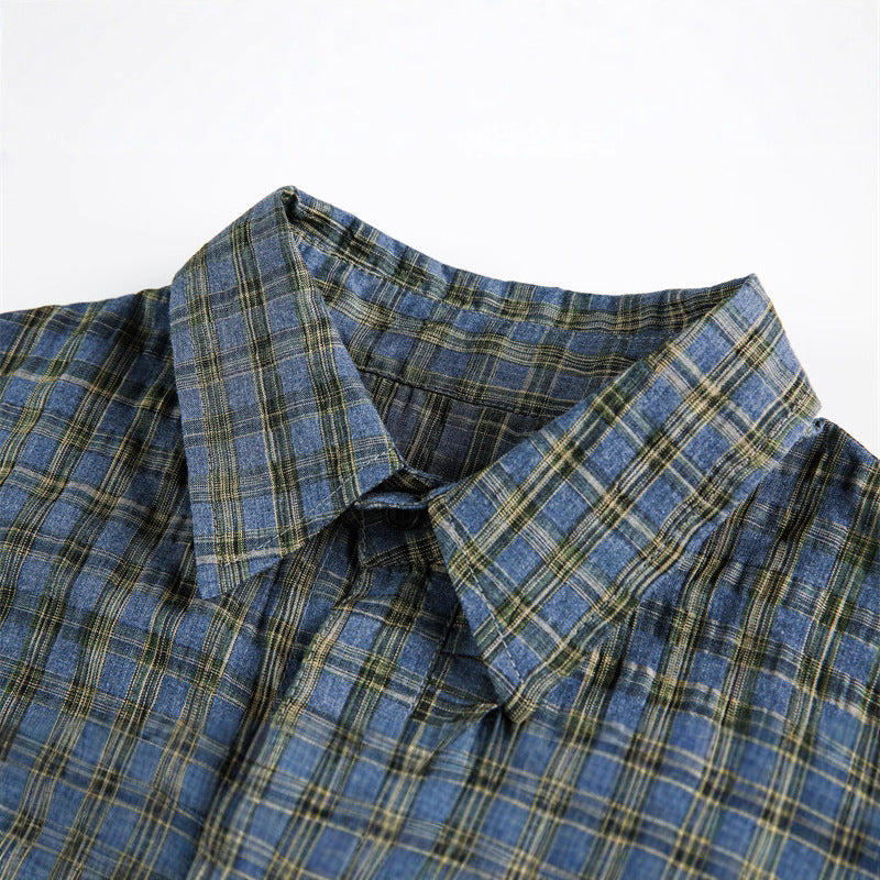 Unisex Kariertes Overshirt mit Tunnelzugsaum und verdeckter Knopfleiste Drune