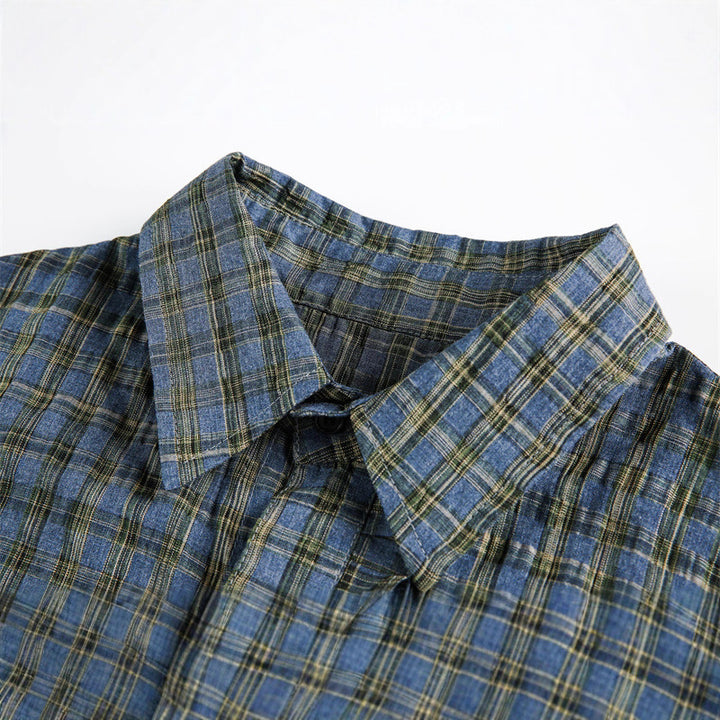 Unisex Kariertes Overshirt mit Tunnelzugsaum und verdeckter Knopfleiste Drune