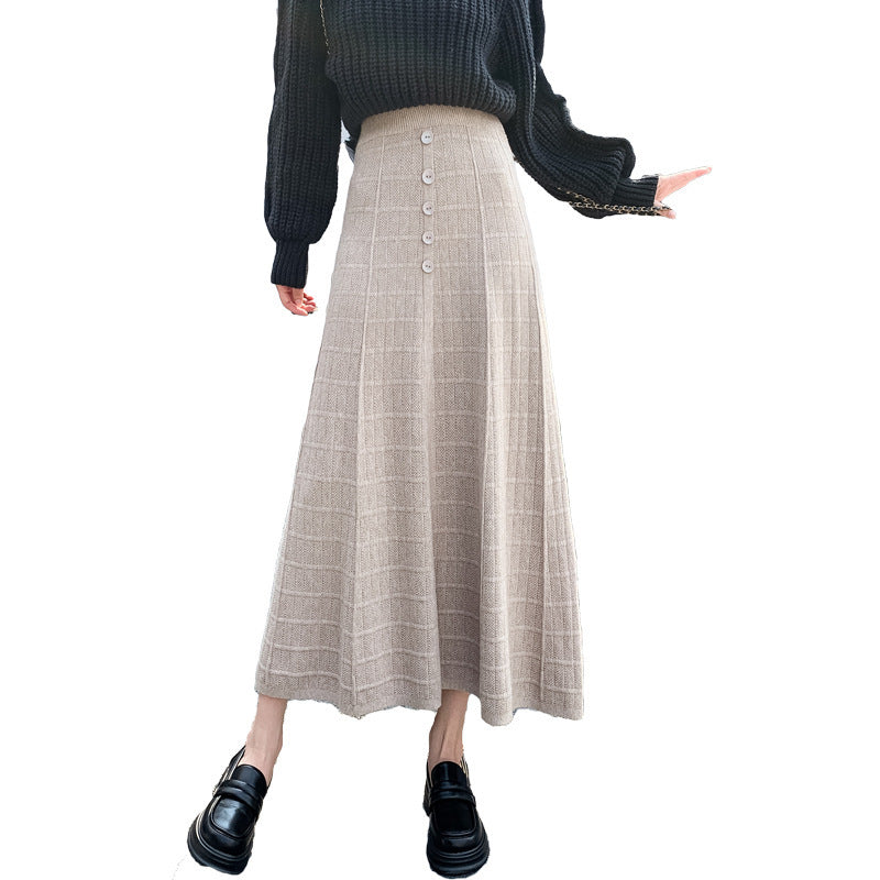 Damen Langer Plissee-Rock mit Knopfdetails Drune