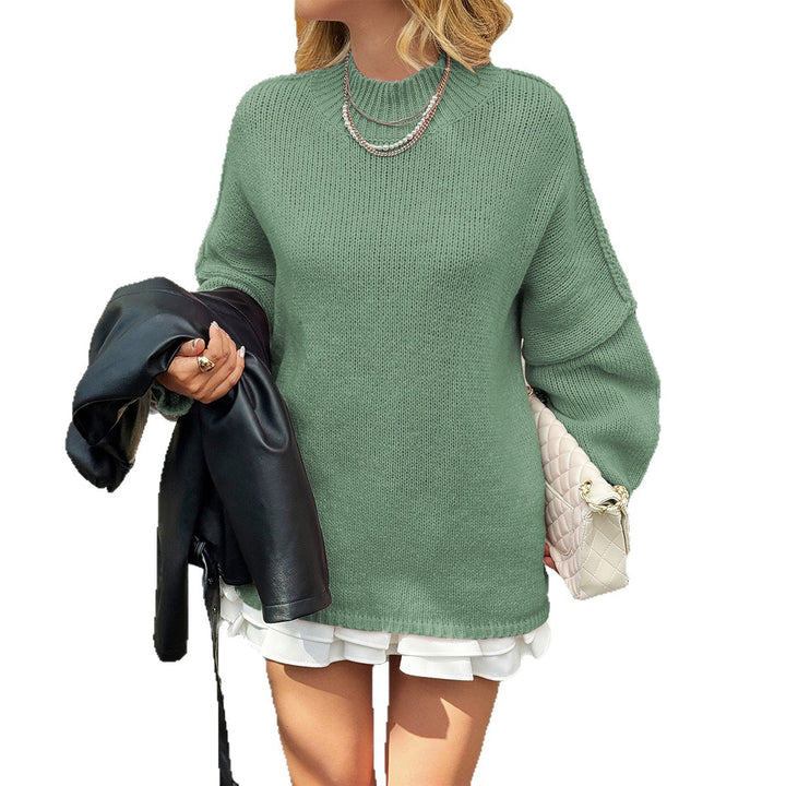 Damen nan oversized Strickpullover mit Stehkragen, überschnittener Schulter und Ballonärmeln Drune