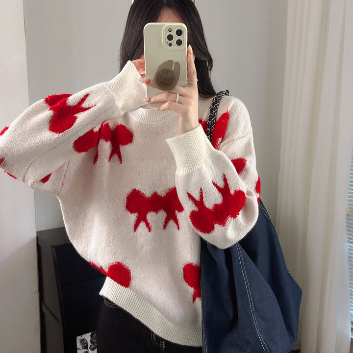 Damen Gemusterter Pullover mit stylischem Tiermotiv und lässigem Schnitt Drune
