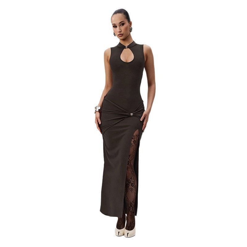 Damen Elegantes Maxikleid mit Chiffon-Rüschen und verführerischem Schlitz Drune