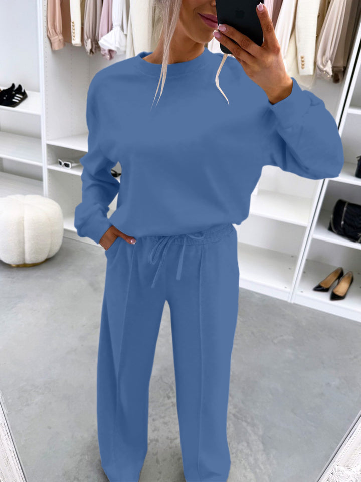 Damen Casual-Loungewear-Set mit Oversize-Batwing-Pullover und weitem Jersey-Hosenbein Drune
