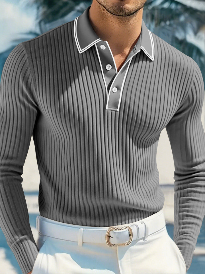 Herren Elegantes Langarm Poloshirt Drune