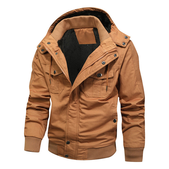 Herren Kapuzen-Canvasjacke mit Teddyfutter und Utility-Taschen Drune