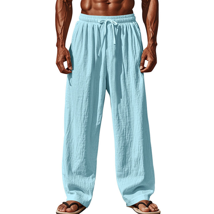 Herren Leichte Leinenhose mit weitem Schnitt, Elastikbund und Kordelzug Drune