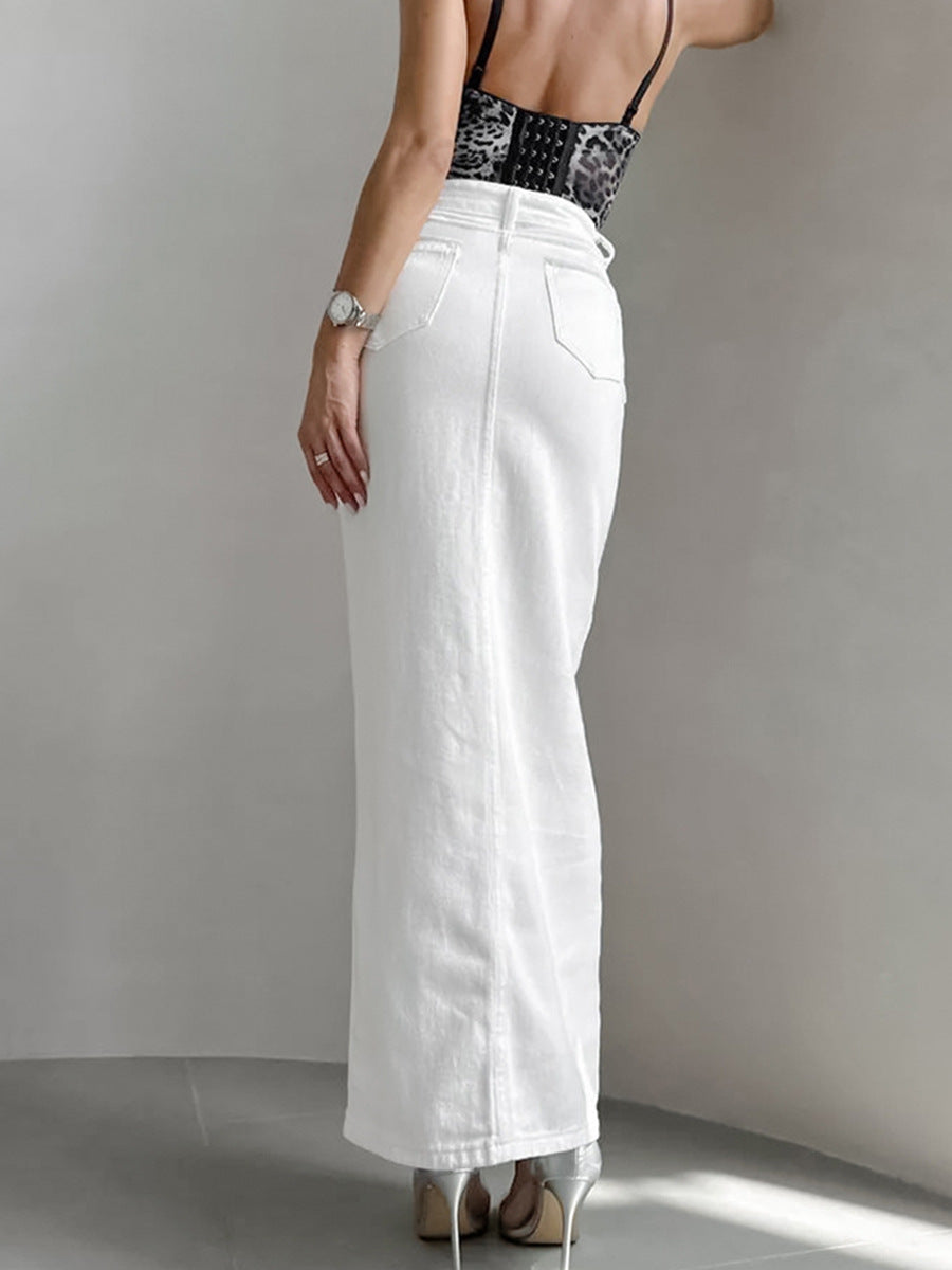 Damen Knopfleiste Maxirock mit hoher Taille und schlankem Schnitt Drune