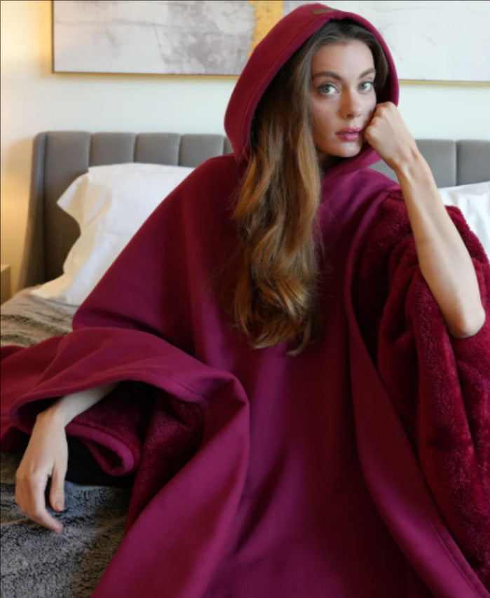 Unisex nan Kapuzen-Poncho Kuscheldecke mit weichem Futter und großzügigem Oversize-Schnitt Drune