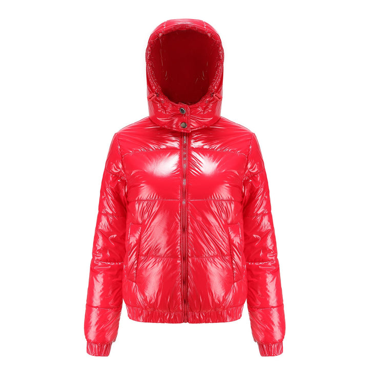 Damen Hochglänzende Steppjacke mit abnehmbarer Kapuze Drune