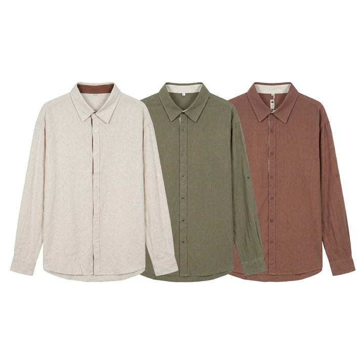 Unisex Leichtes Oversize‑Hemd in Leinenoptik mit Kentkragen und Ärmelsteg Drune
