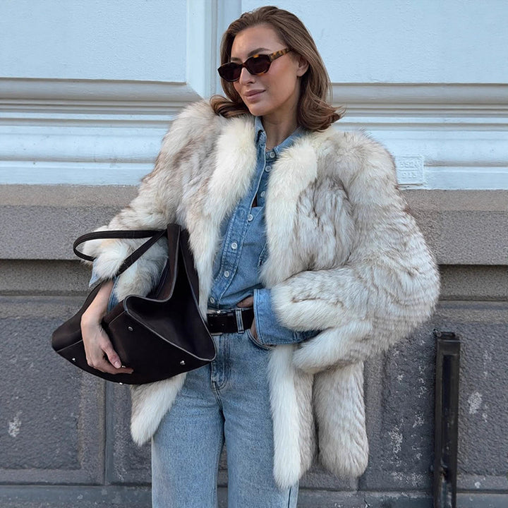 Damen Boxy-Kunstpelzjacke mit strukturierter Shag‑Optik und voluminösem Schalkragen Drune