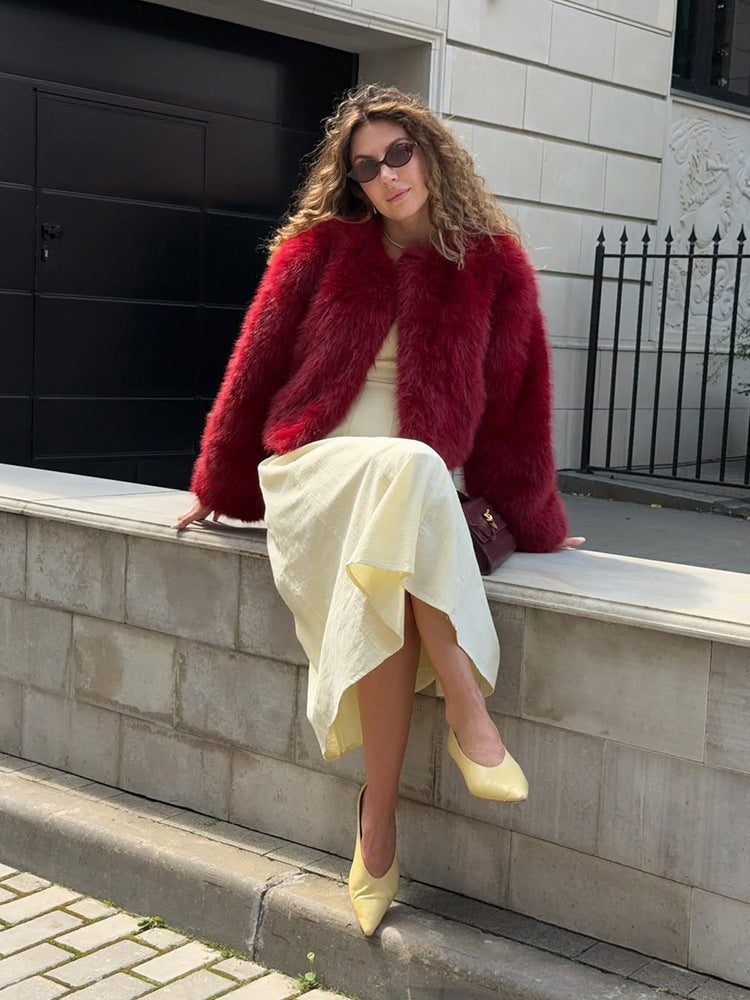 Damen Kurzjacke aus luxuriösem Faux-Fur mit Shaggy-Optik und kastiger Silhouette Drune