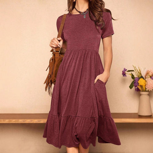 Damen lässiges T-Shirt-Kleid mit lockerer Passform und Rüschensaum Drune