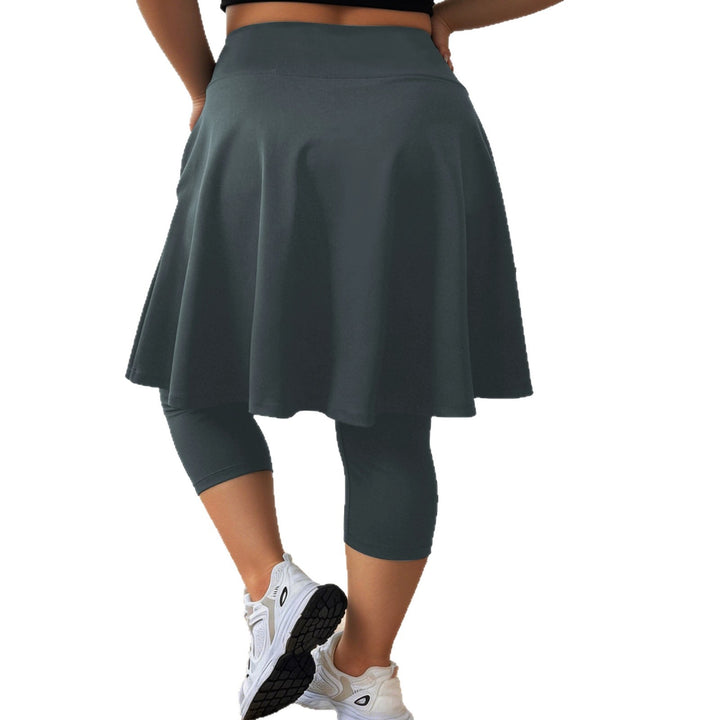 Damen Leggings mit integriertem Rock hoher Taillenbund und Seitentasche Drune