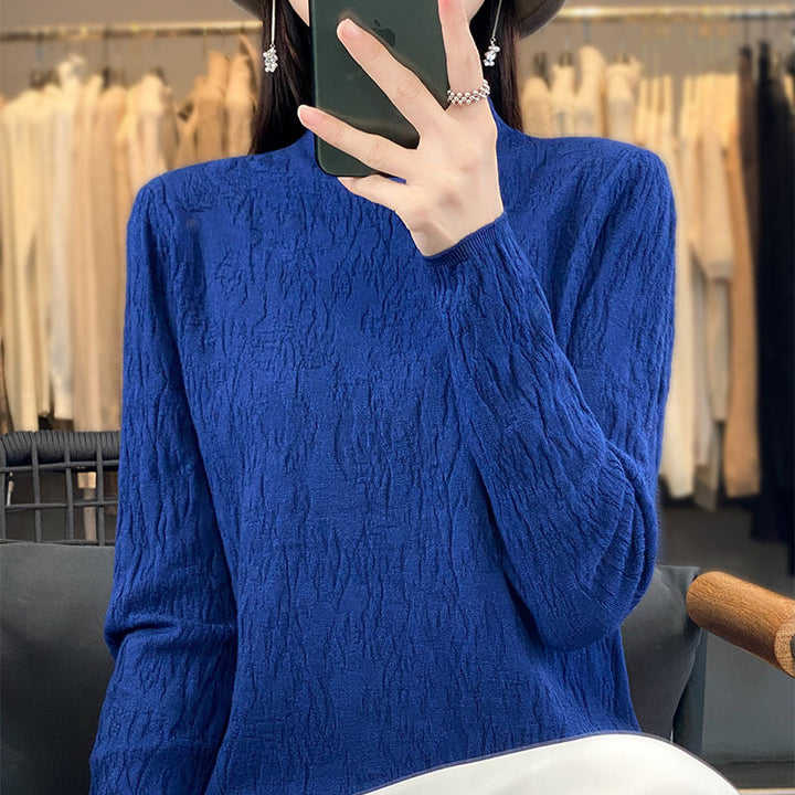 Damen Strukturierter Feinstrick-Pullover mit kurzem Stehkragen und Crinkle-Optik Drune