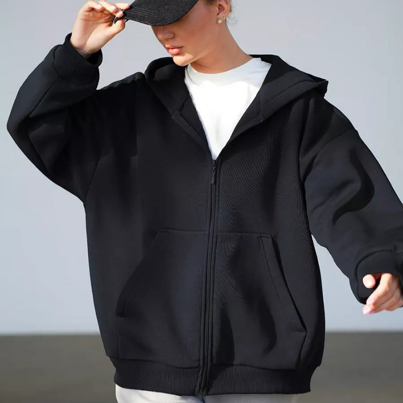 Damen oversized Kapuzenjacke mit durchgehendem Reißverschluss Drune