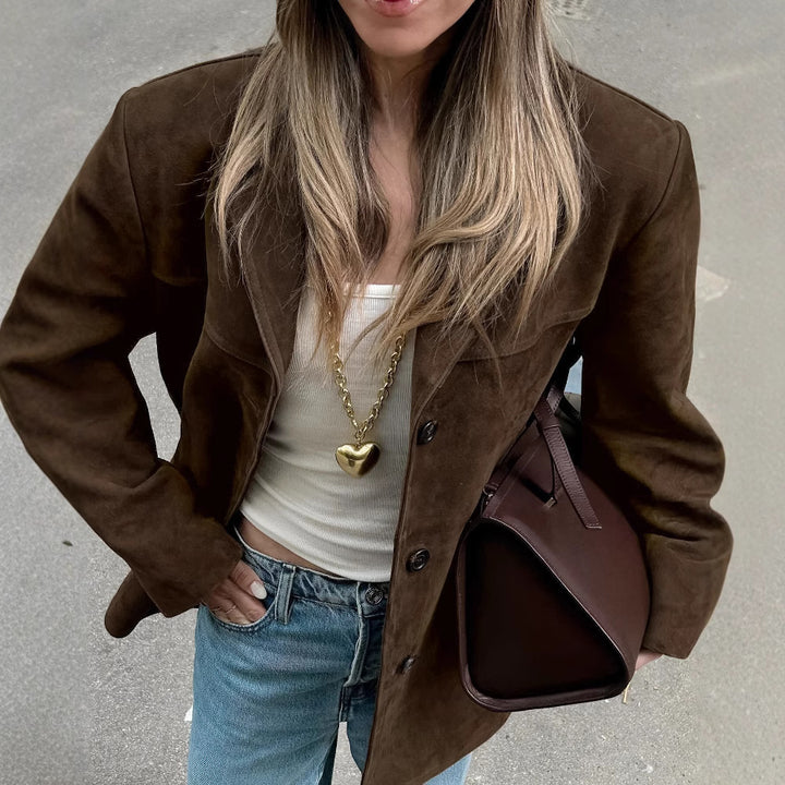 Damen Suede-Jacke im modernen Oversized-Stil Drune