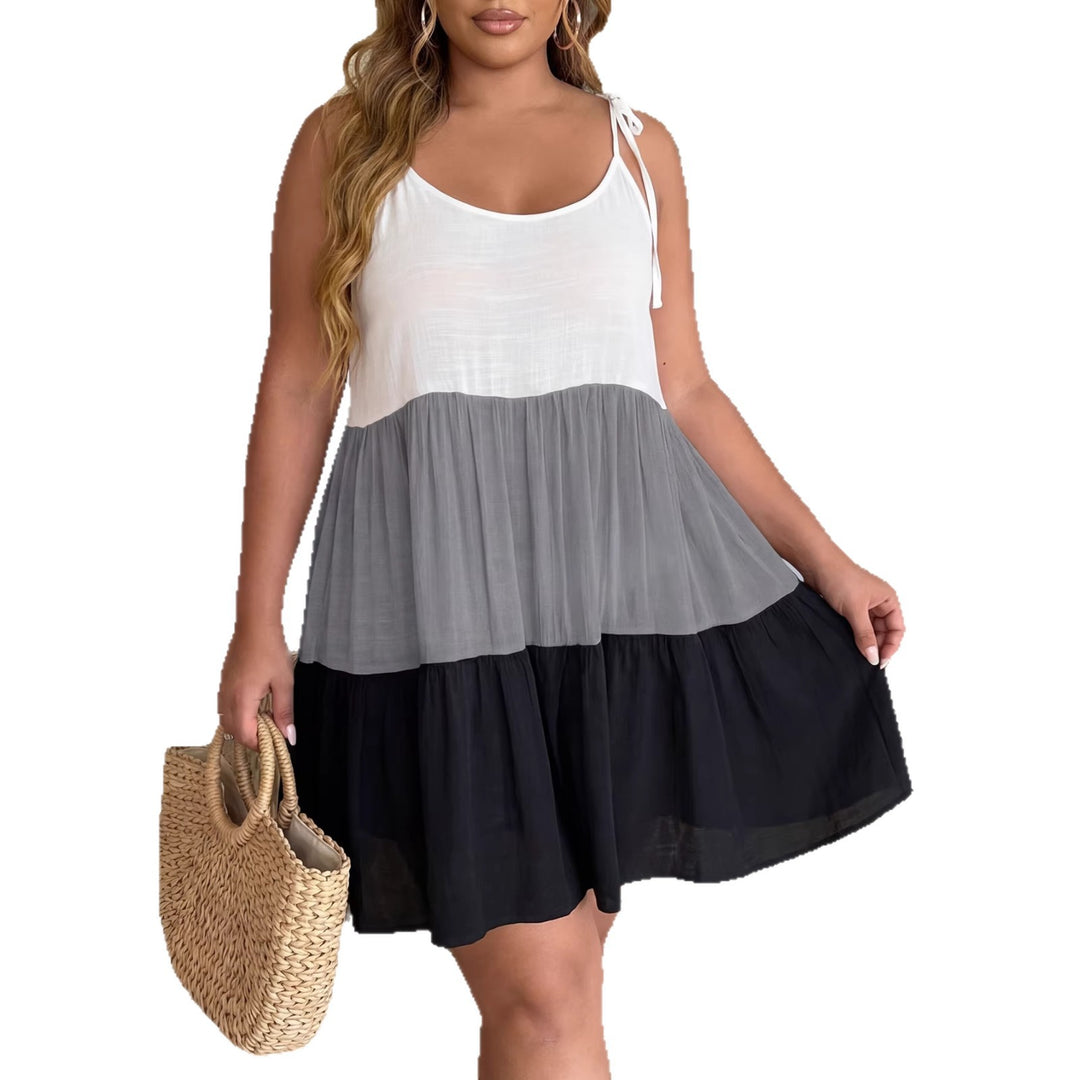 Damen luftiges Sommerkleid mit mehrfarbigen Rüschen und verstellbaren Trägern Drune