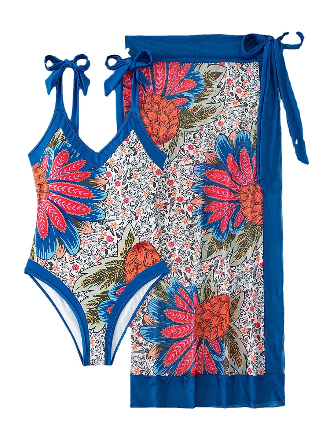 Damen Badeanzug mit floralem Design und passendem Pareo Drune
