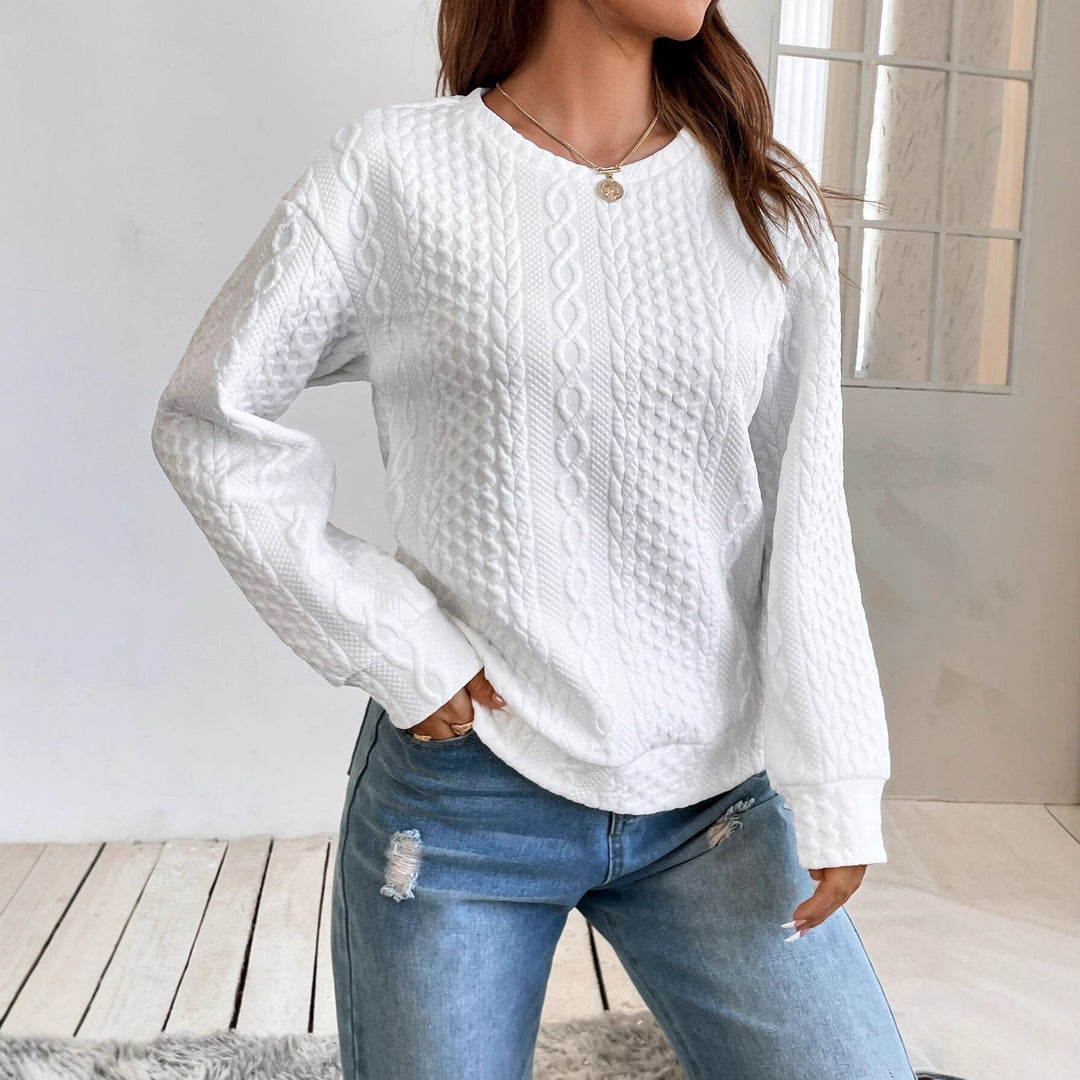 Damen Zopfmuster‑Sweatshirt mit Rundhals, texturierter Oberfläche und lockerer Passform Drune