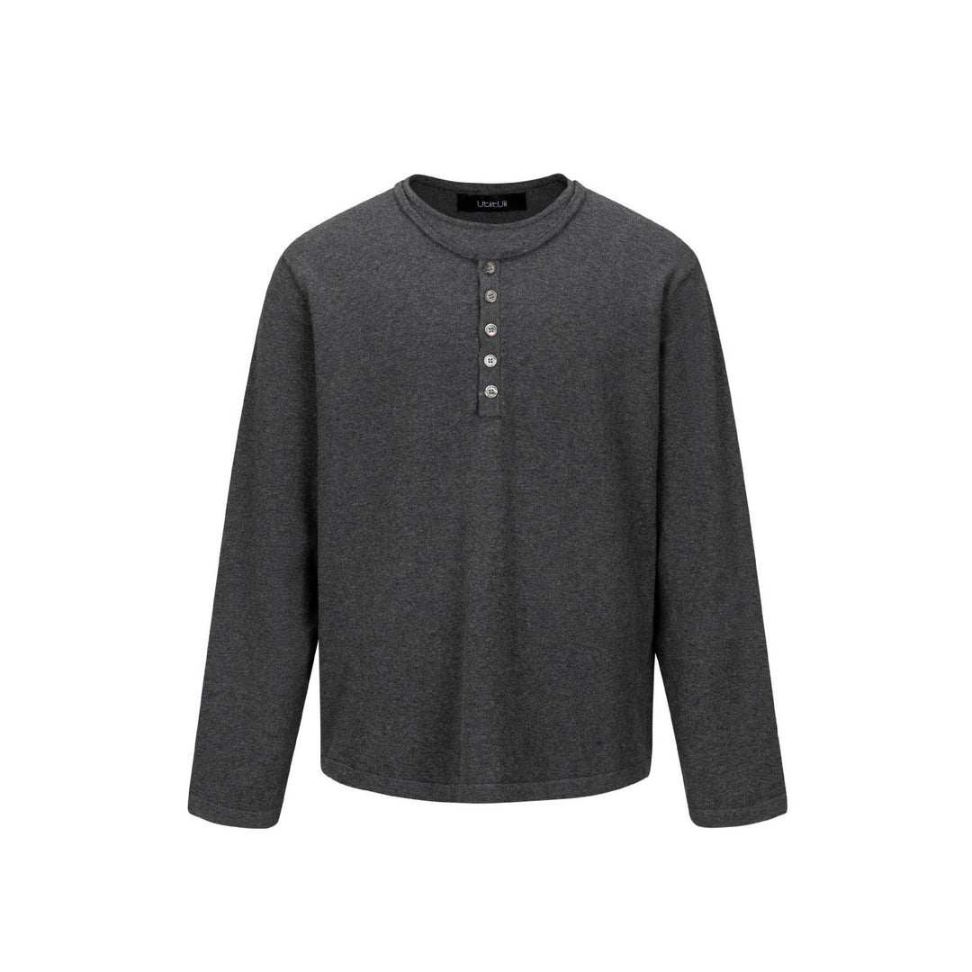 Unisex Minimalistisches Henley-Langarmshirt aus Thermo-Jersey mit Knopfleiste Drune