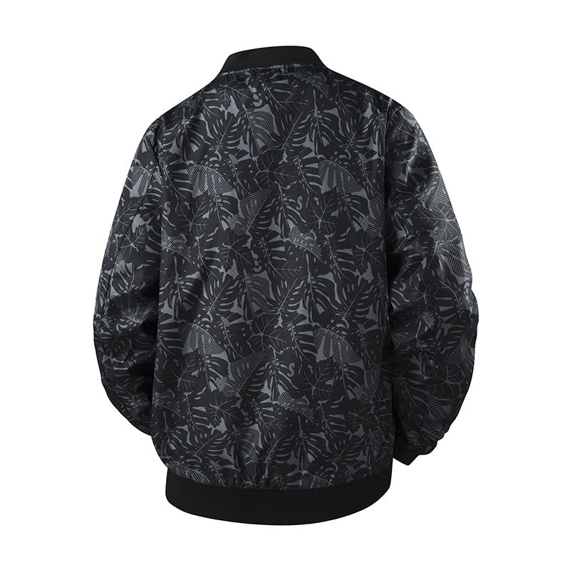 Herren Leicht wattierte Bomberjacke mit botanischem Alloverprint und geripptem Saum Drune