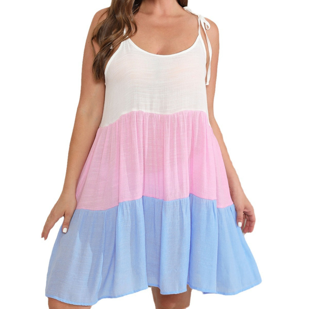 Damen luftiges, mehrfarbiges Sommerkleid mit verstellbaren Trägern Drune