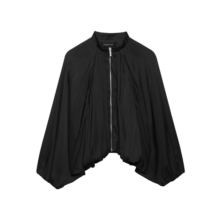 Damen Plissierte Cape-Jacke mit Reißverschluss und Stehkrragen Drune