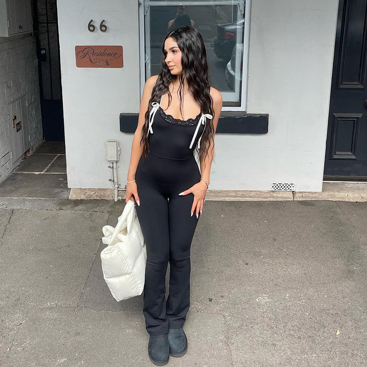 Damen Jumpsuit mit Spitze und verstellbaren Trägern Drune
