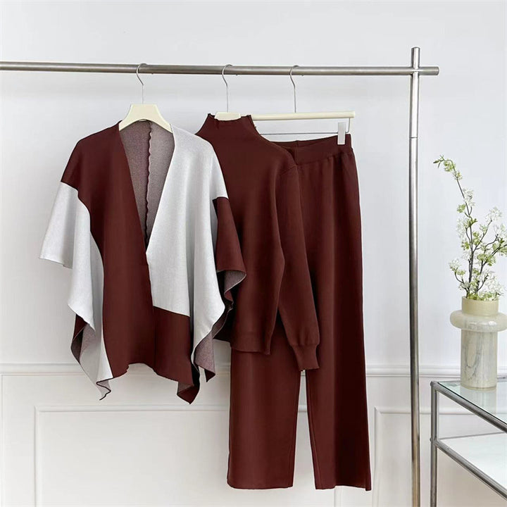Damen modisches Strick-Loungewear-Set mit asymmetrischem Design Drune