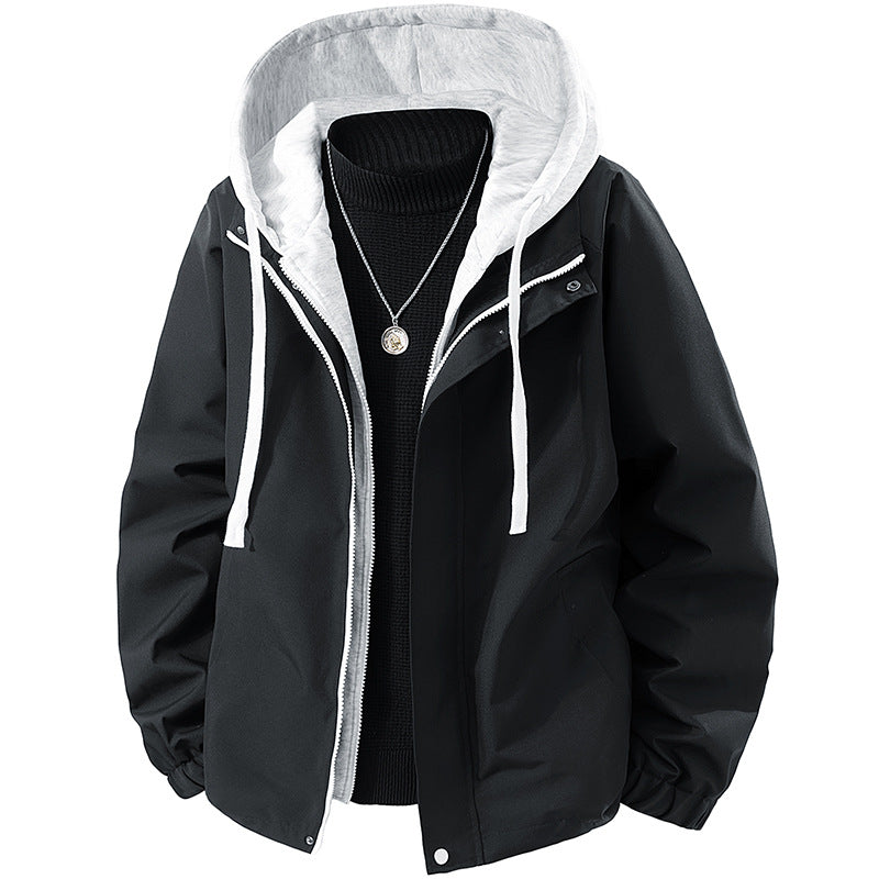 Herren Zweilagige Windbreaker-Kapuzenjacke mit Kontrastfutter und verdecktem Reißverschluss Drune