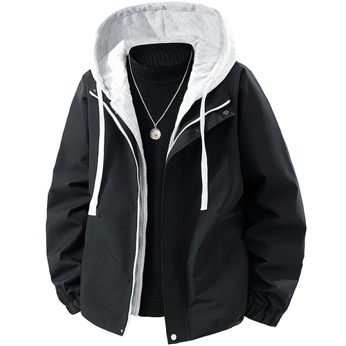 Herren Zweilagige Windbreaker-Kapuzenjacke mit Kontrastfutter und verdecktem Reißverschluss Drune