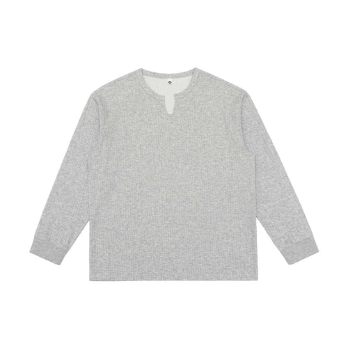 Unisex Leichtes Struktur-Langarmshirt mit Schlitzkragen und gerippten Bündchen Drune