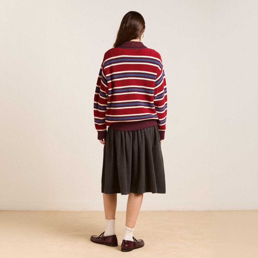 Damen Oversize Strickpullover mit Polokragen & mehrlagigem Streifenrelief Drune