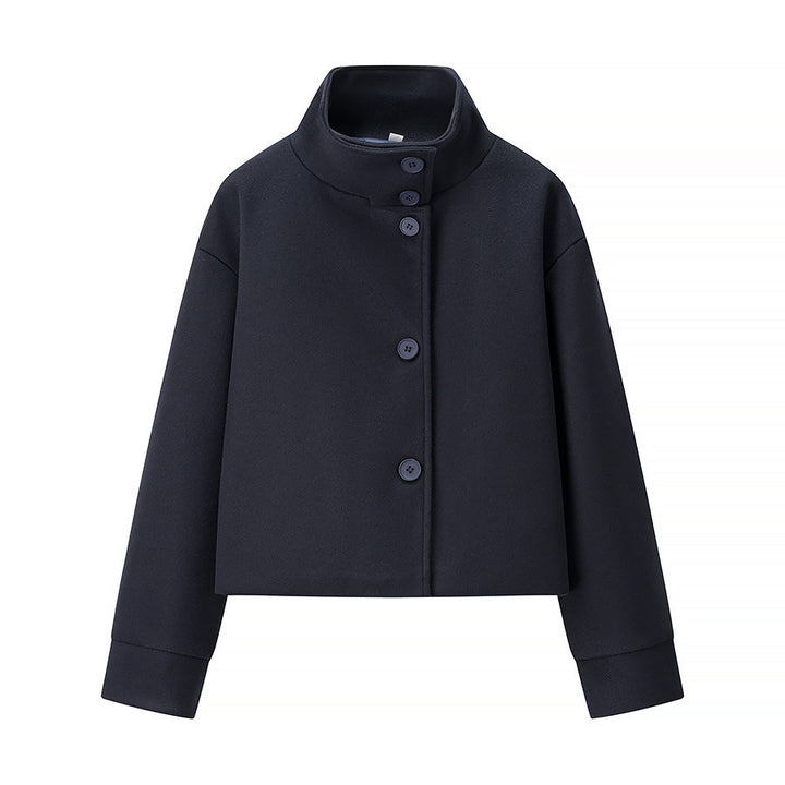 Damen elegante Kurzjacke mit hohem Kragen und schlichten Knopfdetails Drune