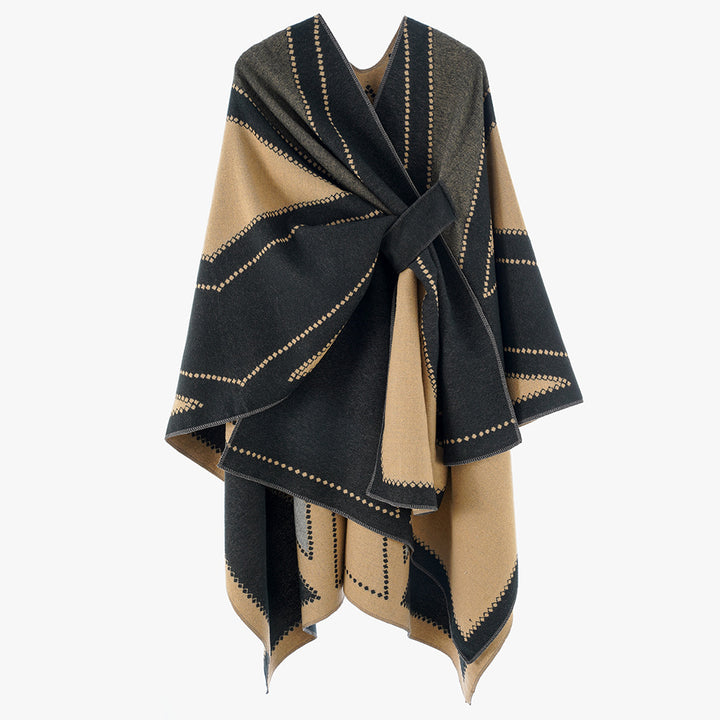 Damen Oversize-Cape aus Jacquard-Strick mit Bindeschlaufe Drune