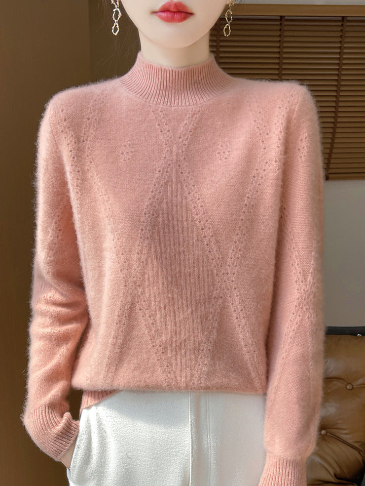 Damen Leichter Mockneck-Feinstrickpullover mit Ajour-Chevron und kaschmirweichem Finish Drune