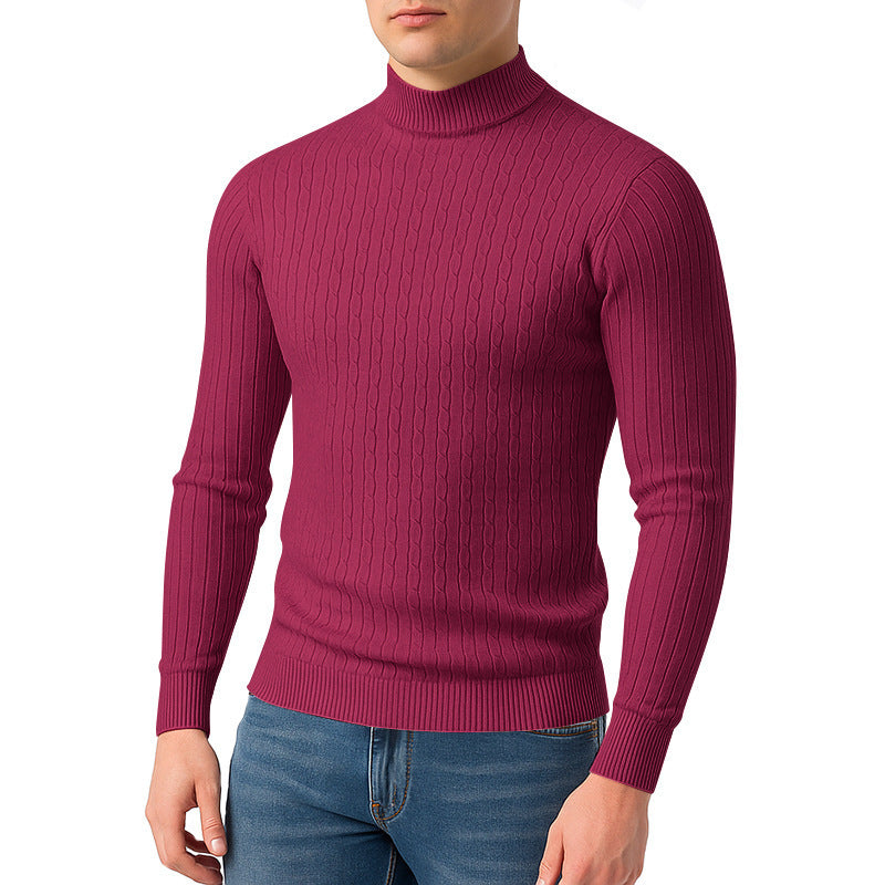 Herren nan figurbetonter Feinstrickpullover mit Stehkragen und Zopfmuster Drune