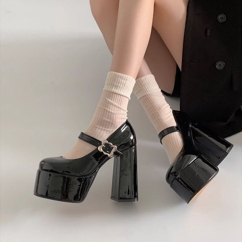 Damen Plateau-Mary-Jane Pumps mit hoher Plattform und sculpted Blockabsatz Drune