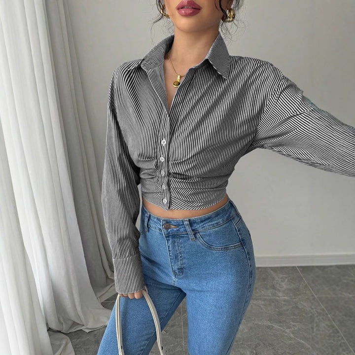 Damen modische Bluse mit gerafftem Schnitt und langen Ärmeln Drune