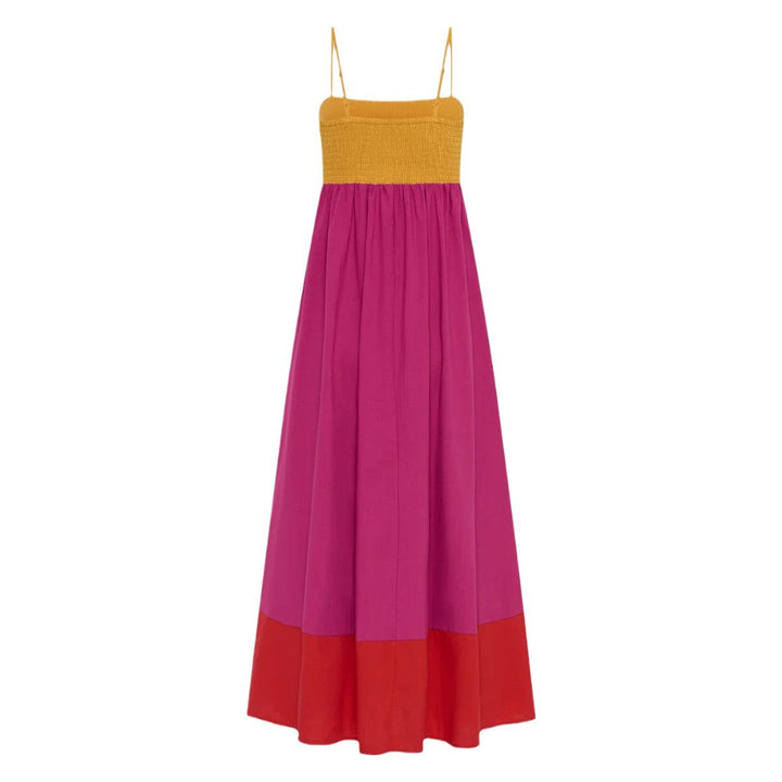 Damen Maxikleid mit farbenfrohem Blockdesign und verstellbaren Spaghettiträgern Drune