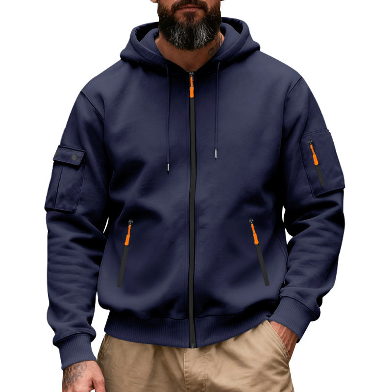 Herren nan funktionale Kapuzen-Sweatjacke mit durchgehendem Reißverschluss und Armtasche Drune