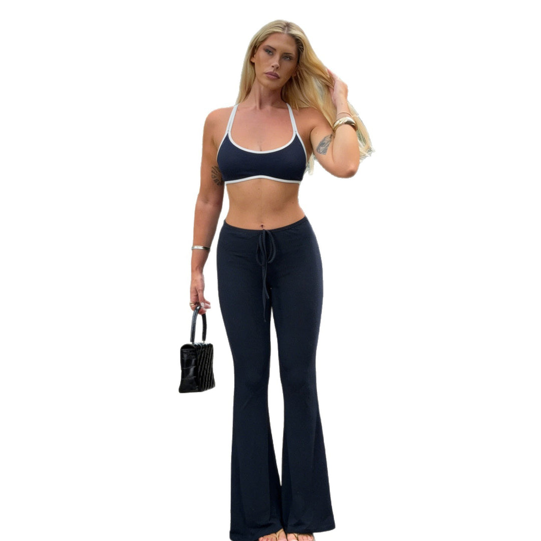 Damen modisches Set mit flared Hose und sportlichem Oberteil Drune