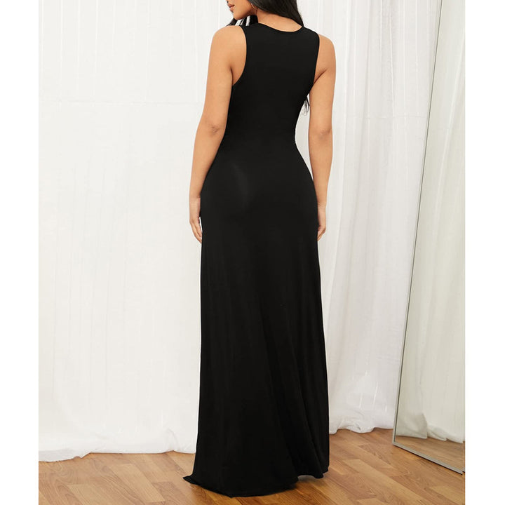 Damen Elegantes Maxikleid mit tiefem V-Ausschnitt und seitlichen Schlitzen Drune