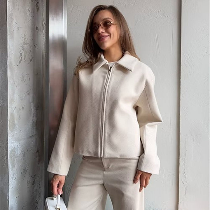 Damen urbaner Stehkragen-Short-Jacke mit praktischen Taschen Drune